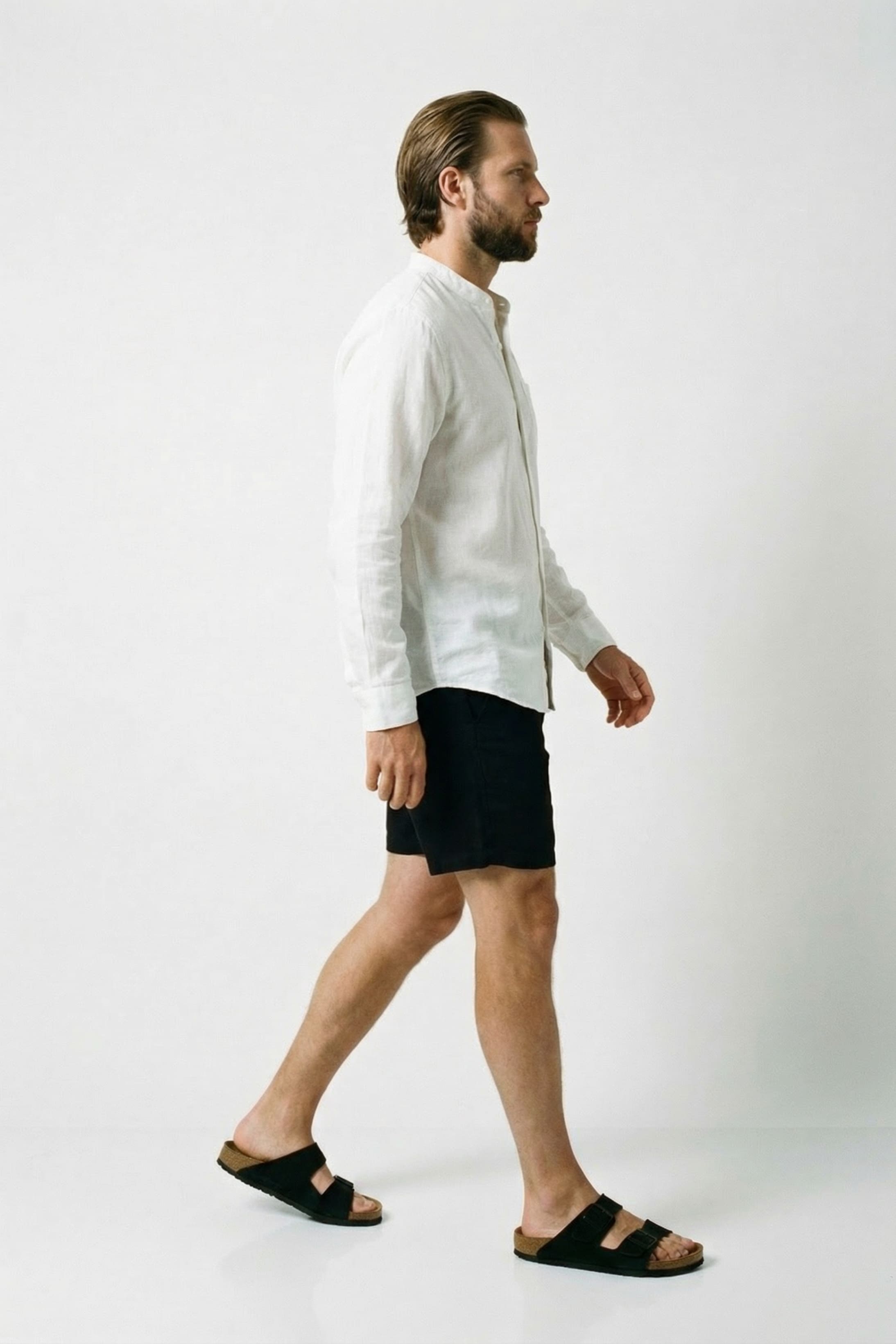 Men's Linen Shirt with Mandarin Collar - Veltic