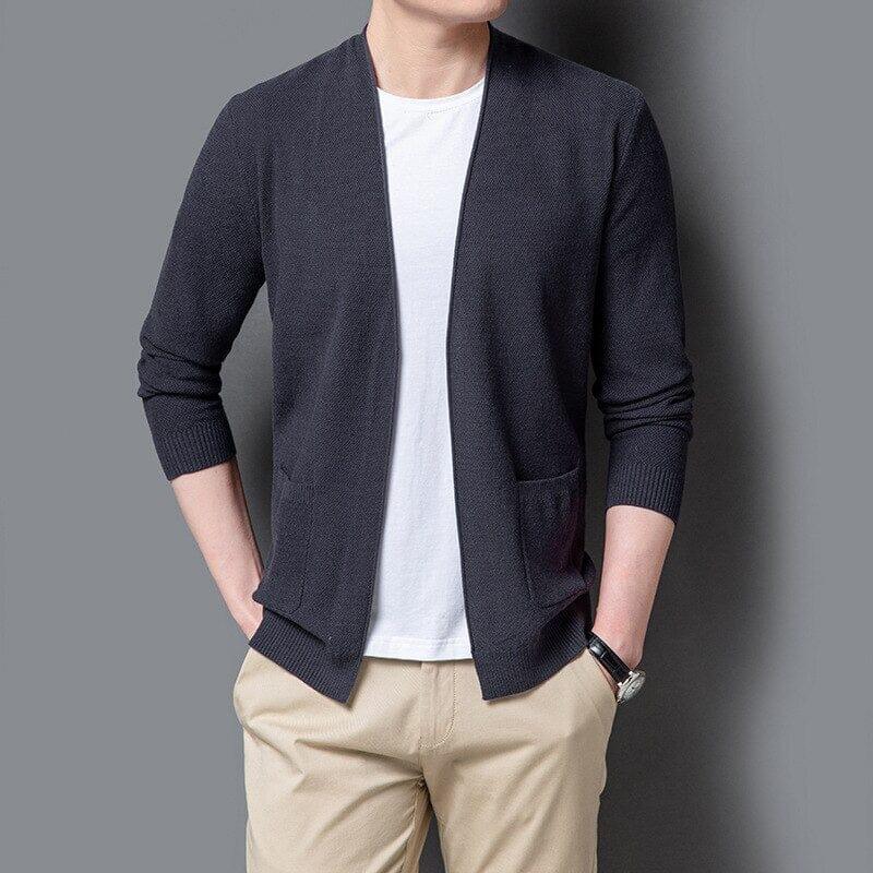 Men's Basic Knit Cardigan with Regular Fit - Veltic