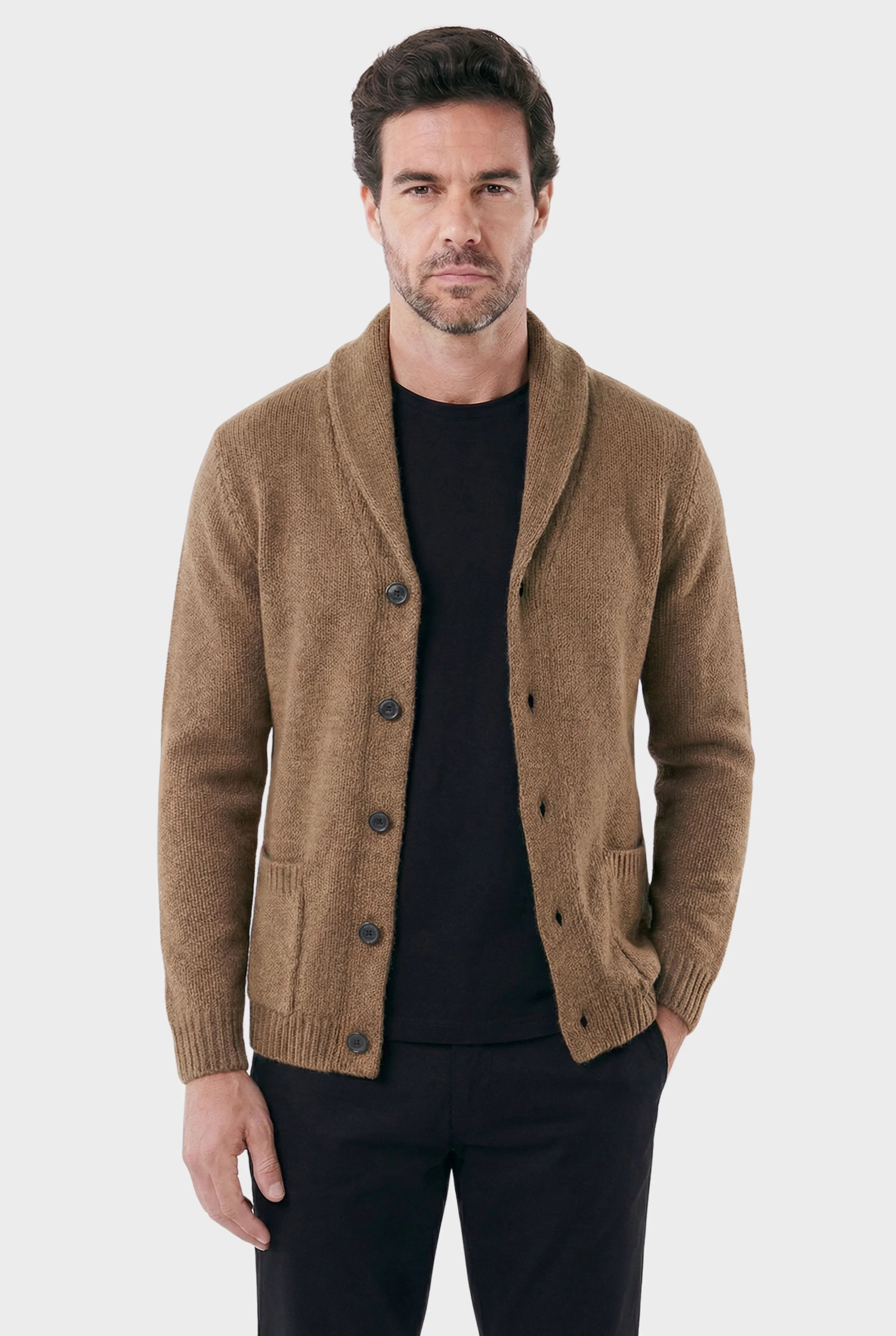 Men's London Cardigan with Structured Shawl Collar - Veltic