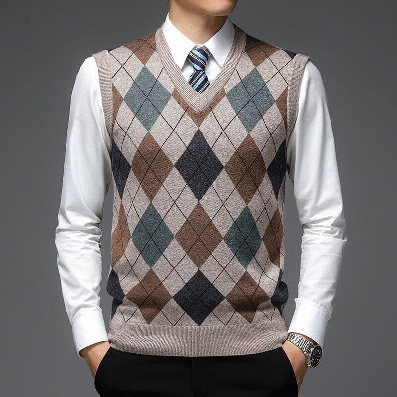 Men's Diamond Knit Vest with Geometric Print - Veltic