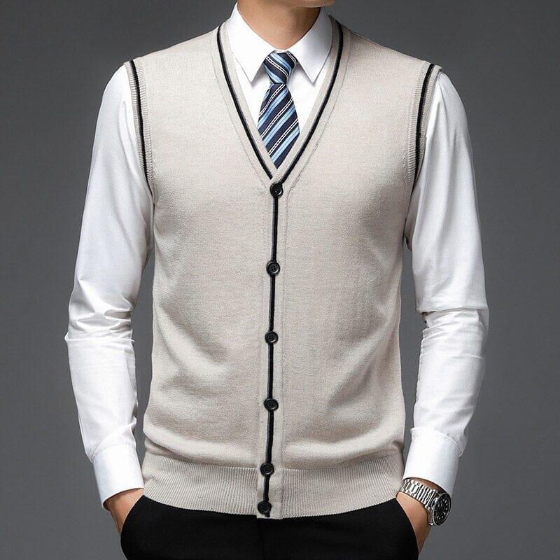 Men's Wool Vest with Classic Front Buttons - Veltic
