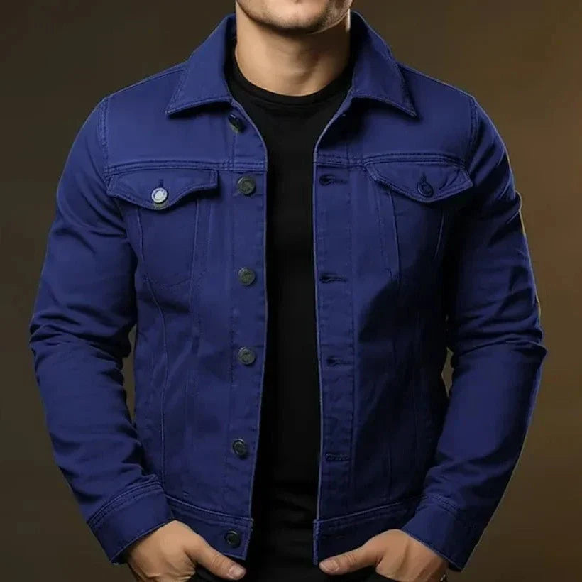 Men's Slim Denim Jacket with Chest Pockets - Veltic