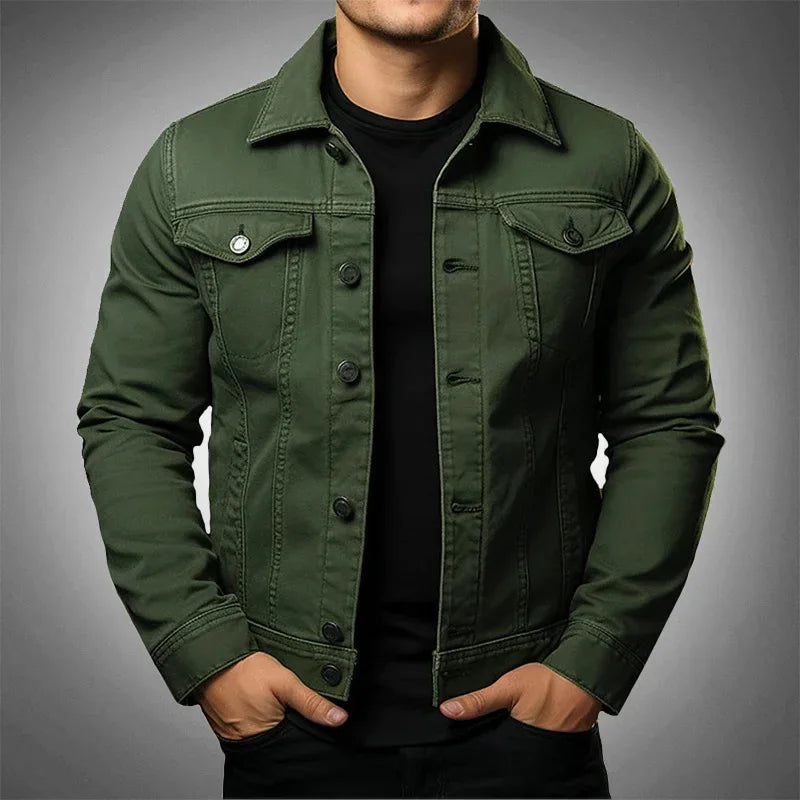Men's Slim Denim Jacket with Chest Pockets - Veltic