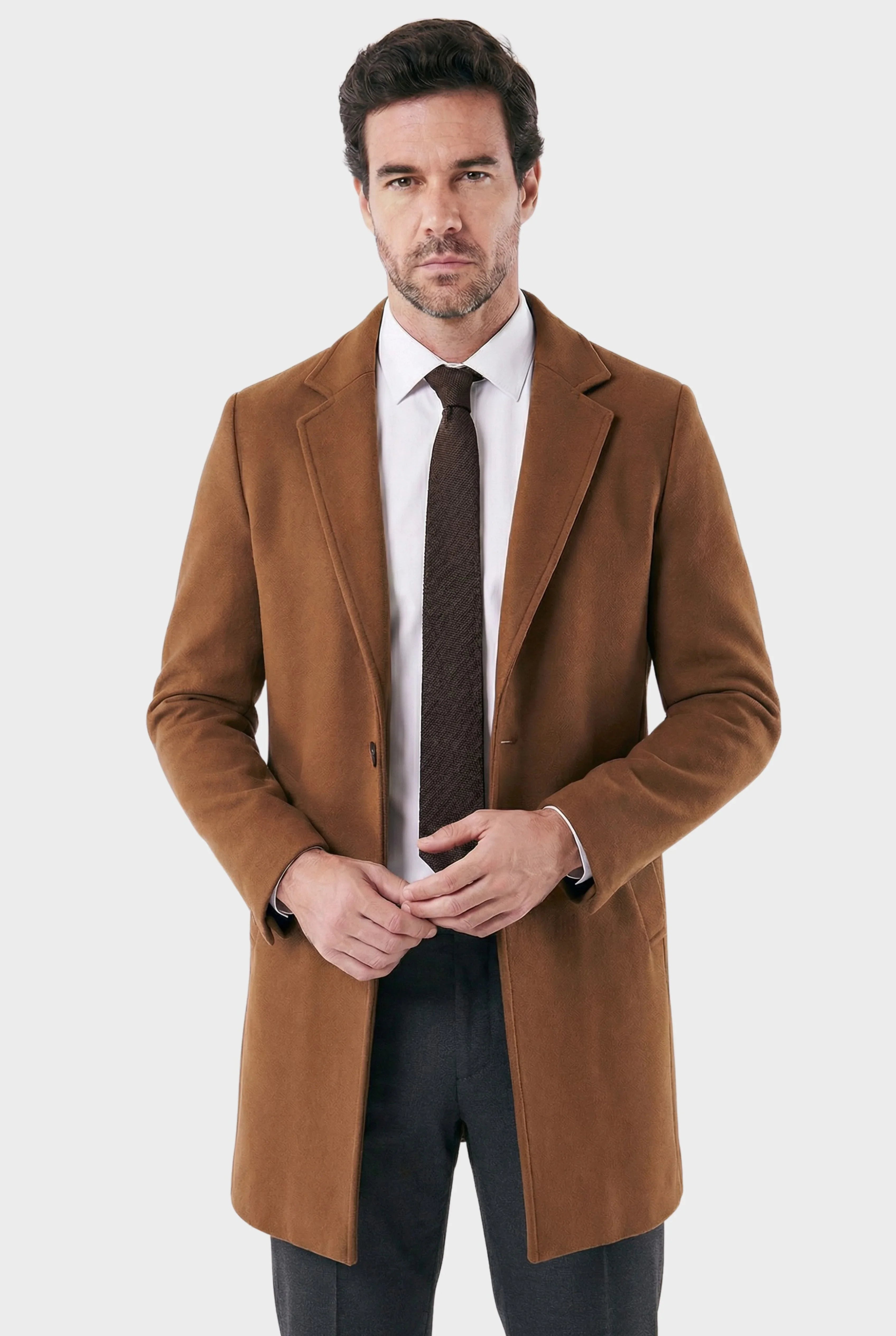 Veltic Men's Mid-Length Overcoat with Notched Lapel Essentials - Veltic