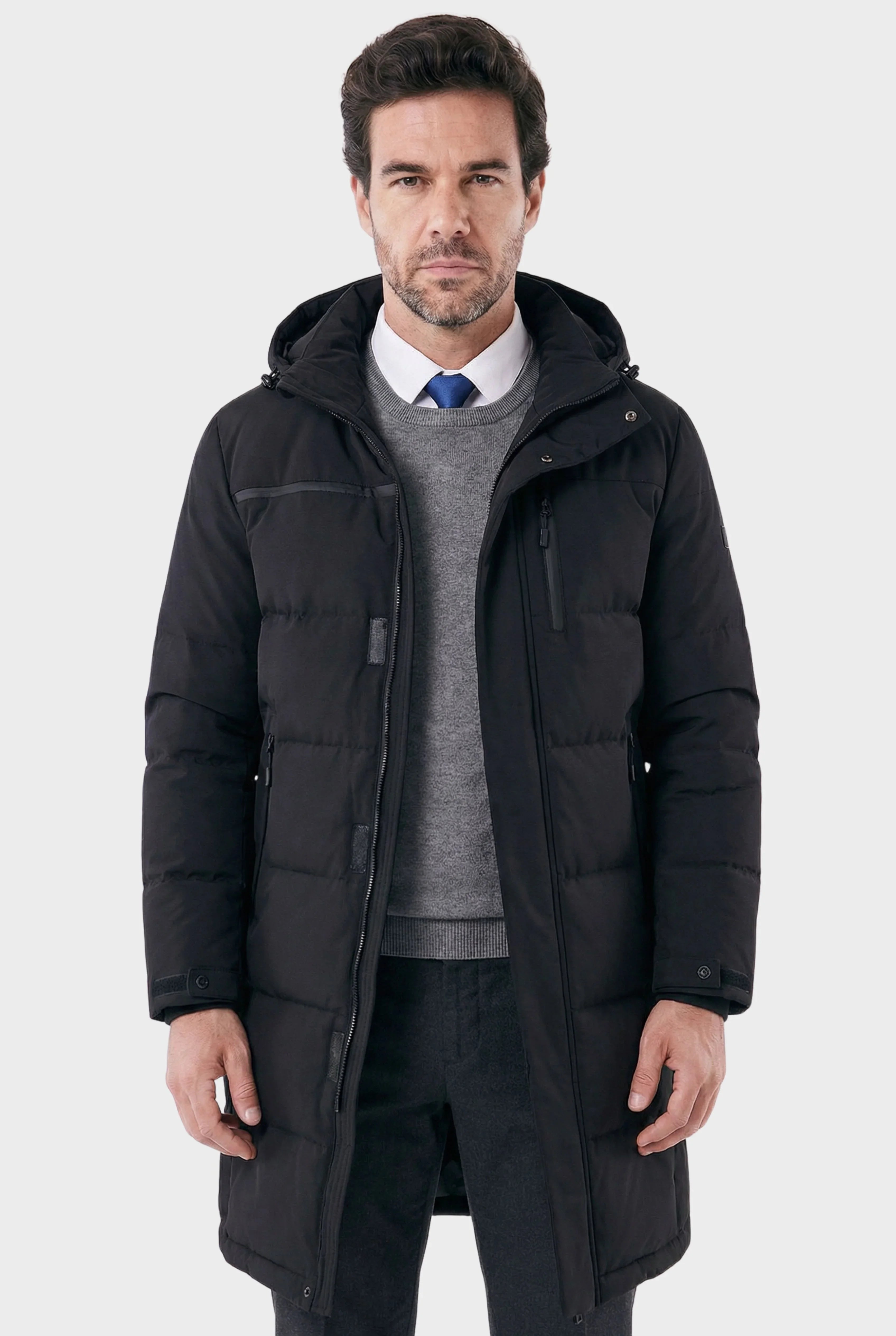 Veltic Men's Mid-Length Puffer Overcoat with Hood Jersey - Veltic