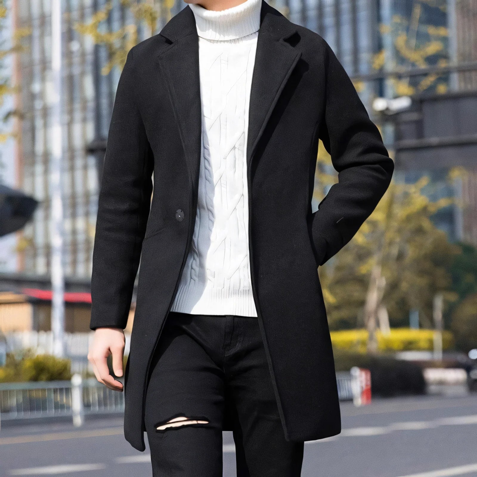 Veltic Men's Mid-Length Overcoat with Notched Lapel Essentials - Veltic
