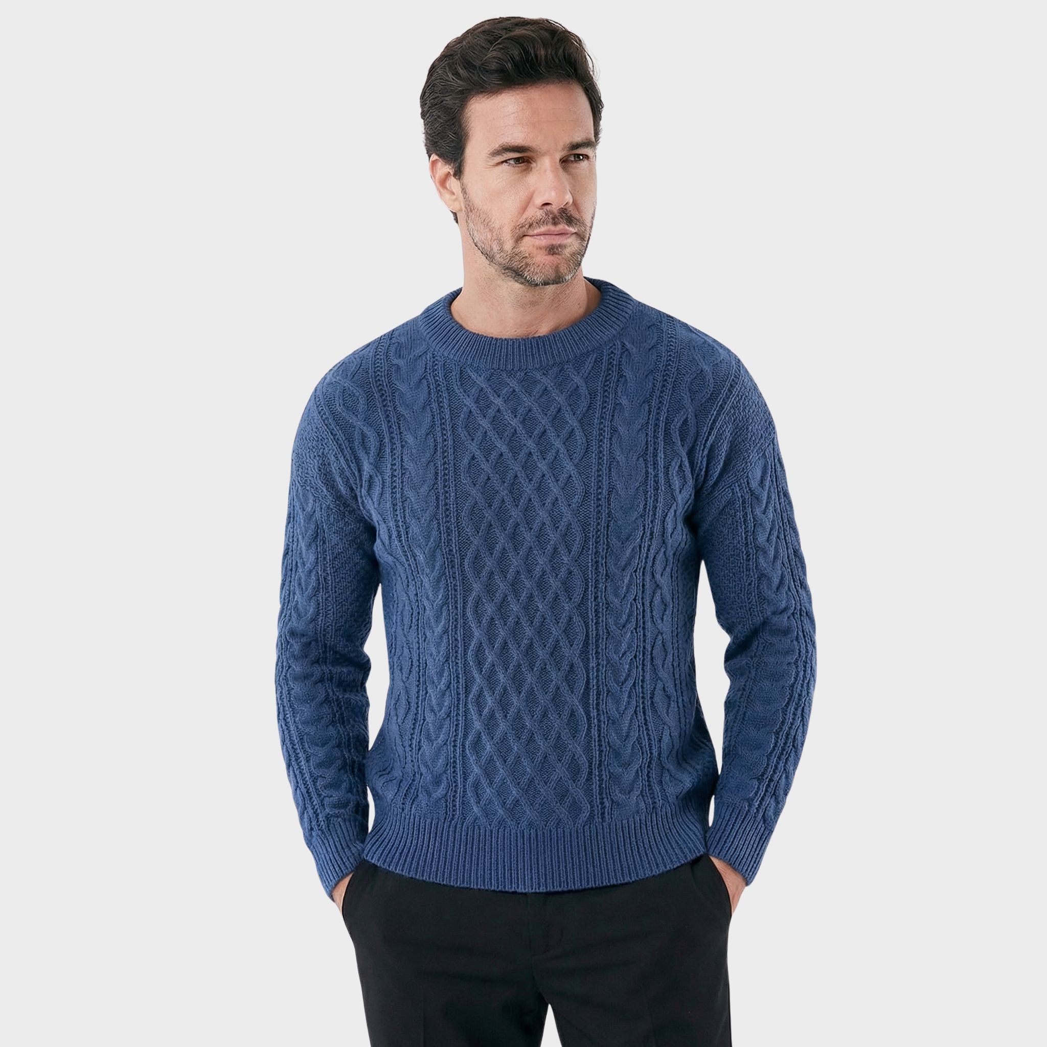 Men's Brushed Wool Sweater with Double Noir Embroidery - Veltic