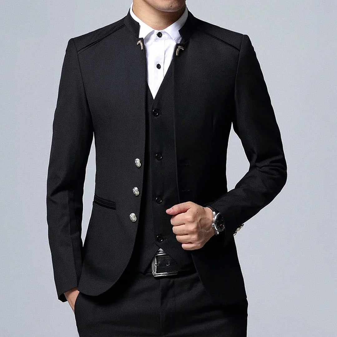 Men's Slim Blazer with Mandarin Collar - Veltic