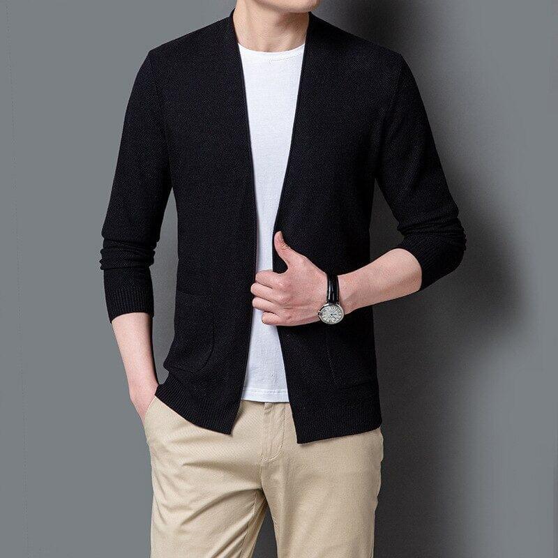 Men's Basic Knit Cardigan with Regular Fit - Veltic