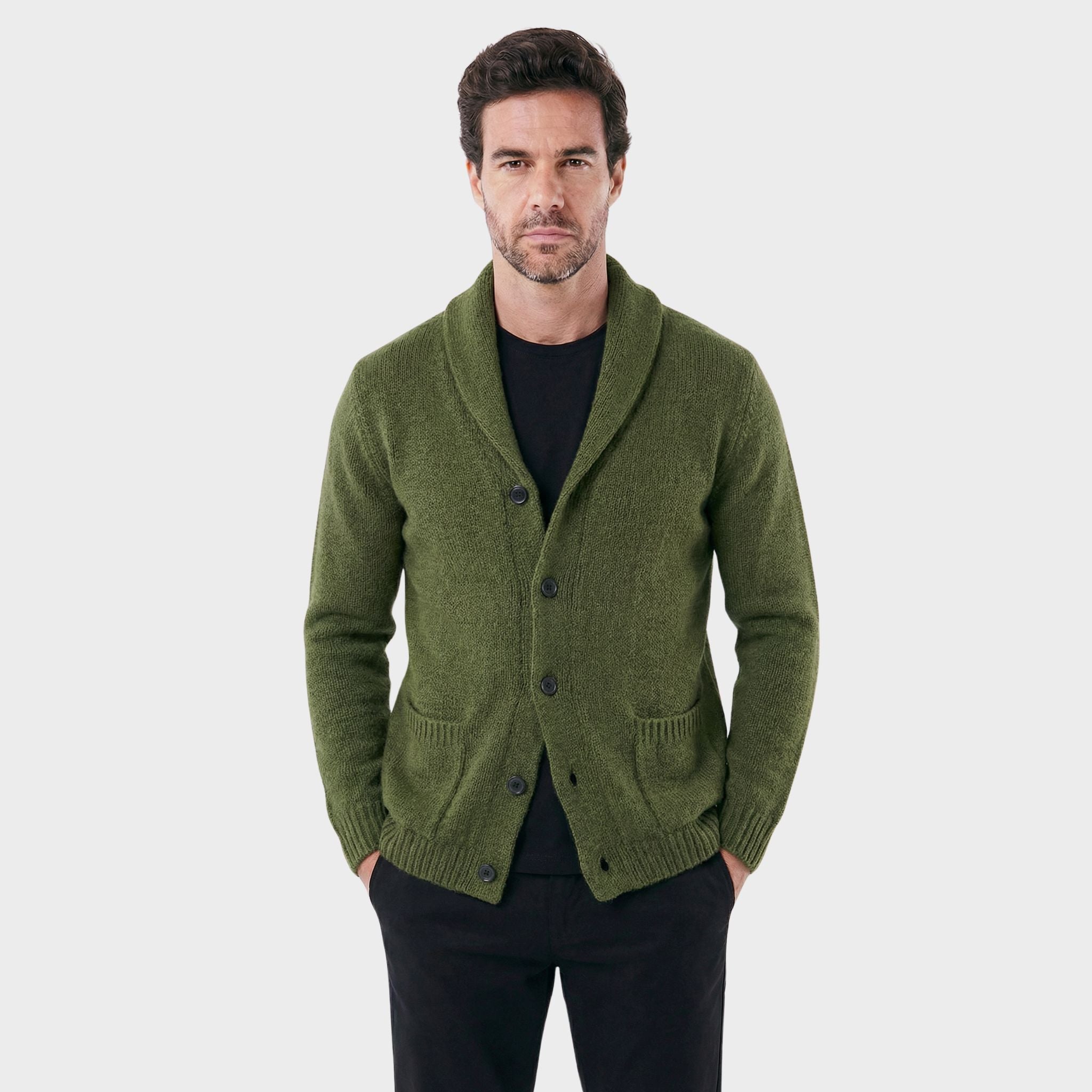 Men's London Cardigan with Structured Shawl Collar - Veltic