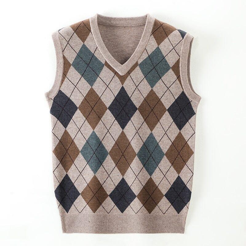 Men's Diamond Knit Vest with Geometric Print - Veltic