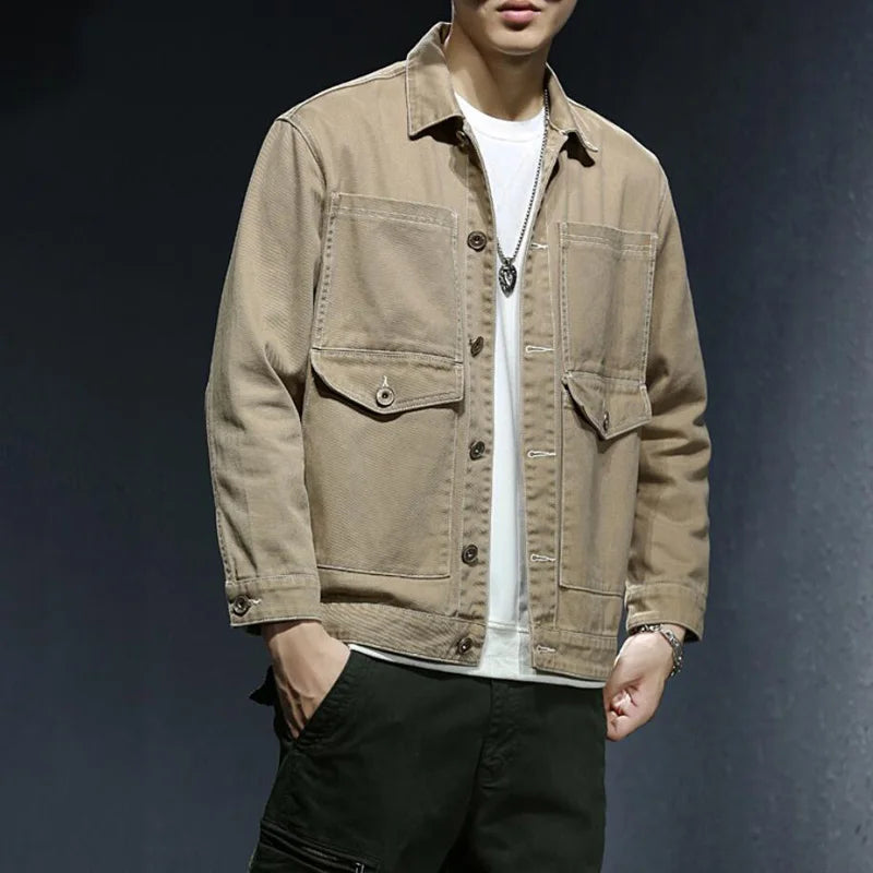 Men's Khaki Denim Jacket - Veltic