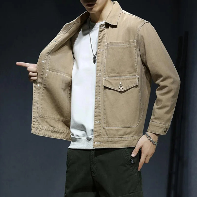 Men's Khaki Denim Jacket - Veltic