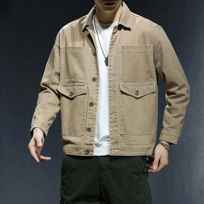 Men's Khaki Denim Jacket - Veltic