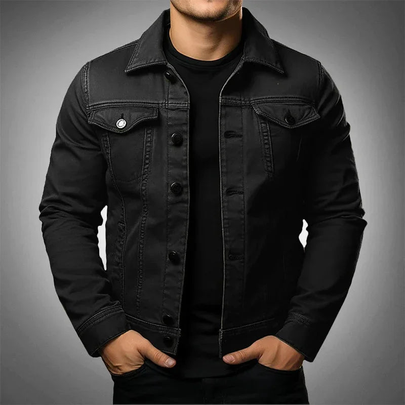 Men's Slim Denim Jacket with Chest Pockets - Veltic