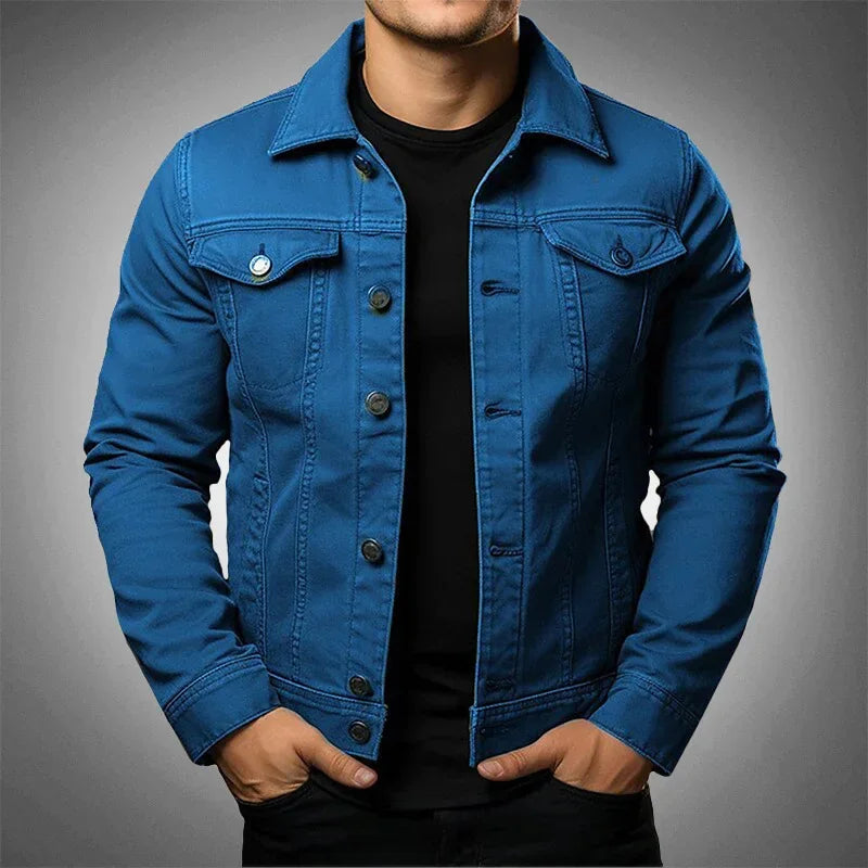 Men's Slim Denim Jacket with Chest Pockets - Veltic
