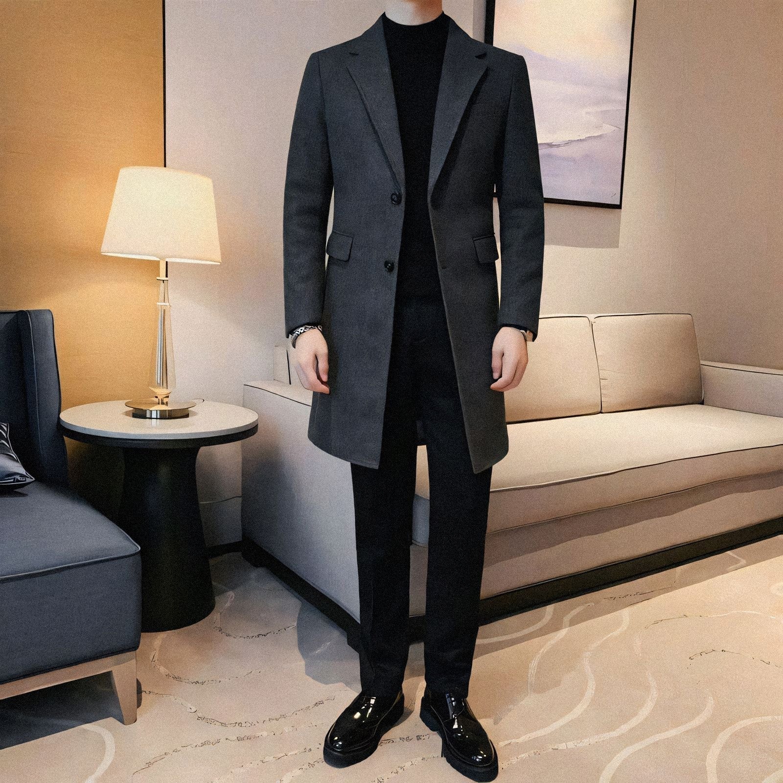 Men's Overcoat with Structured Notched Lapel - Veltic