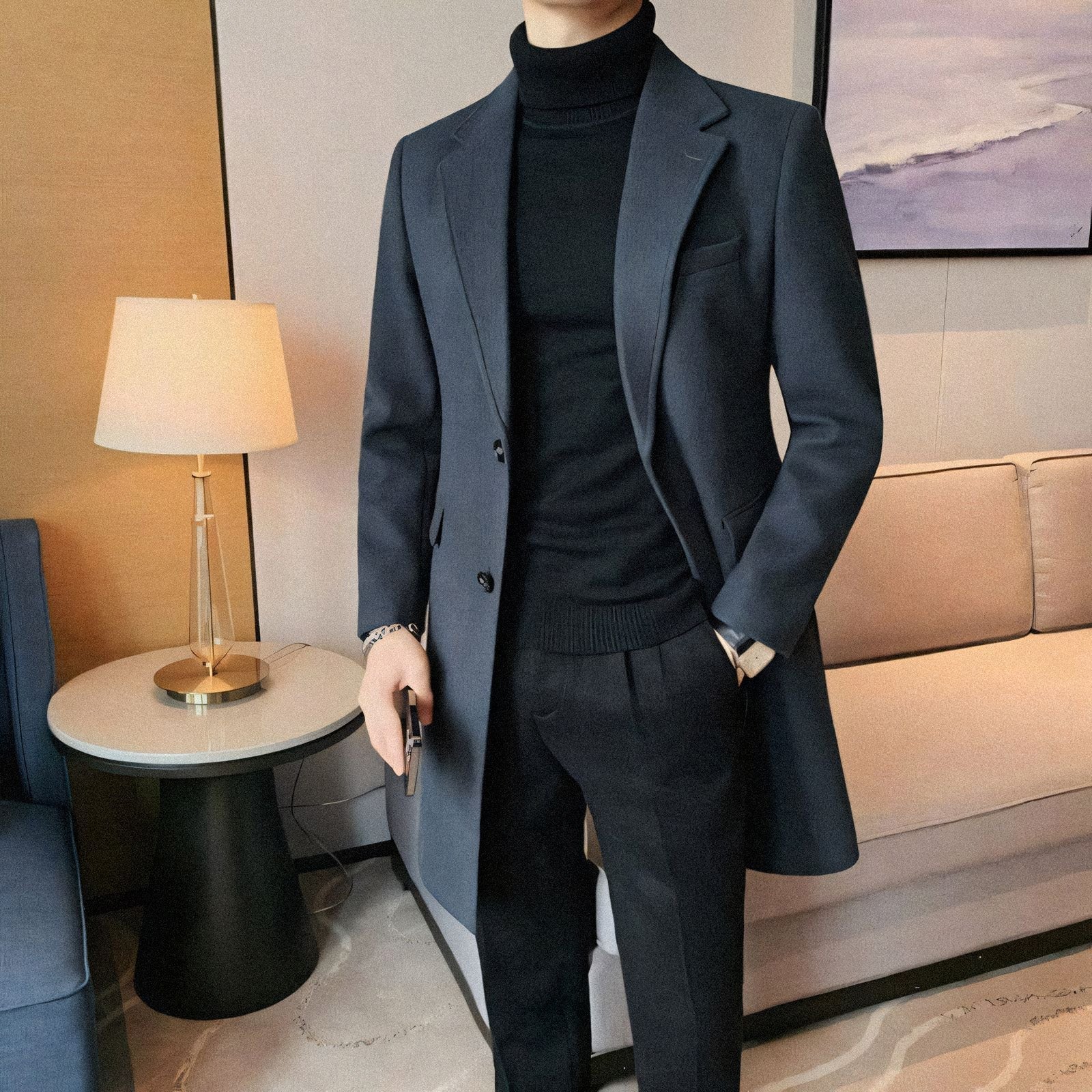 Men's Overcoat with Structured Notched Lapel - Veltic