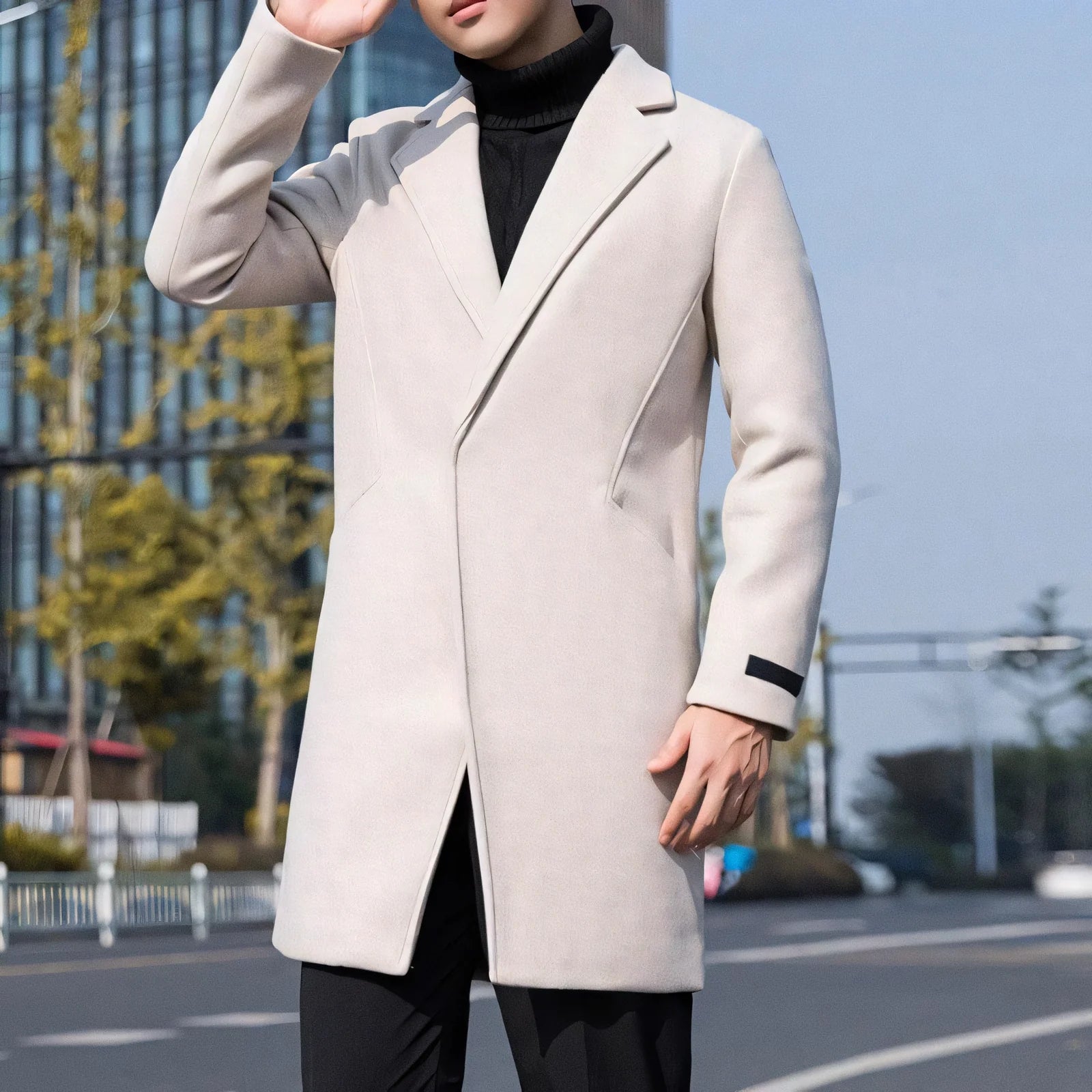Veltic Men's Mid-Length Overcoat with Notched Lapel Essentials - Veltic