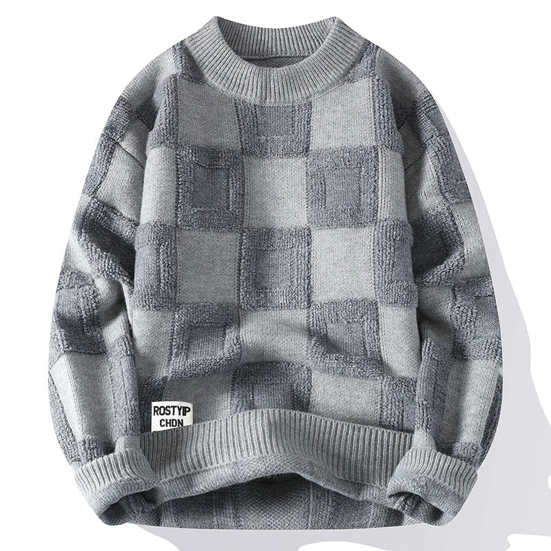 Men's Sweater with Raised Checkered Pattern - Veltic