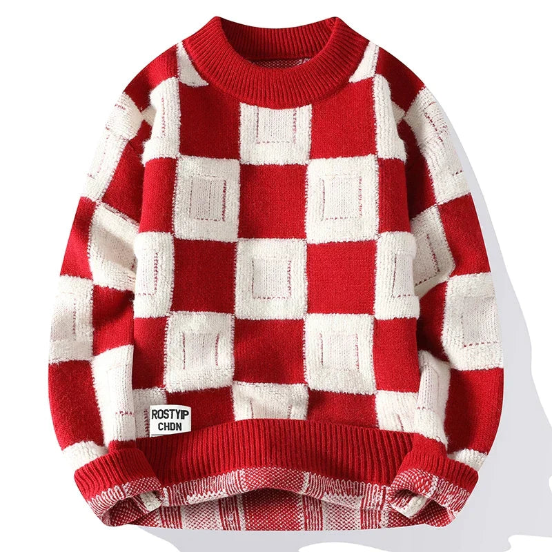 Men's Sweater with Raised Checkered Pattern - Veltic